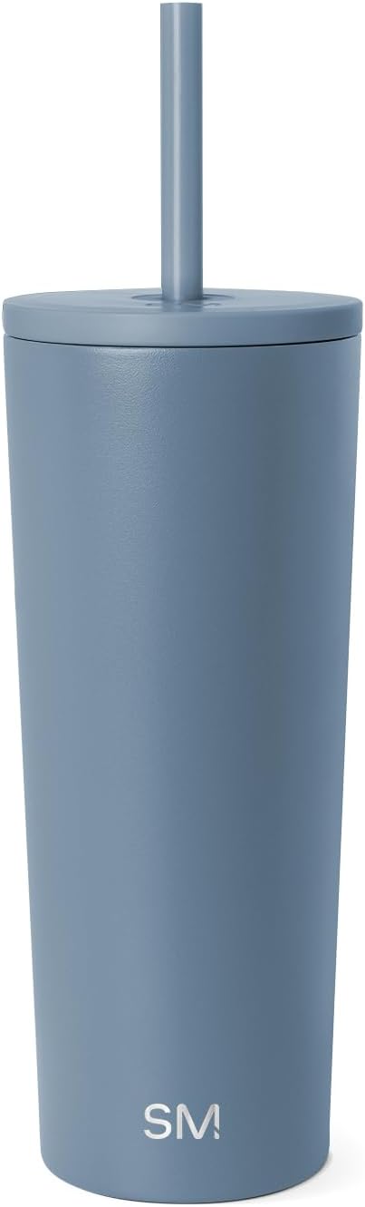 Classic Tumbler with Straw Lid | Insulated Iced Coffee Cup Reusable Stainless Steel Water Bottle Travel Mug | Gifts for Women Men Her Him | 24oz | Blue Dune