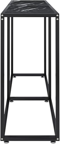 Miniatura 17 de vidaXL Mesa consola rectangular de vidrio templado en negro, para sala de estar, mesa auxiliar de acero con recubrimiento en polvo, mesa para Negro