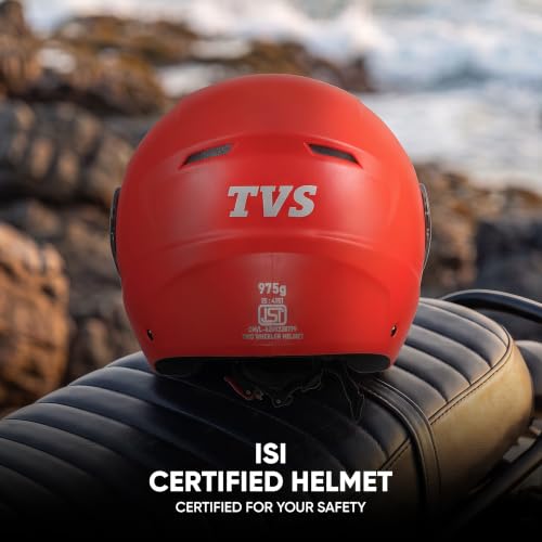 Image of TVS ACE ISI Certified Open face Unisex Helmet with Full Coverage Visor Available in 8 Colors | Lightweight Comfort-Fit Microfiber Liner Equipped with Quick Release Chin Strap