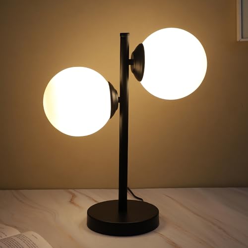 Image of tu casa Black Metal Table Lamp | Dual White Glass Shades | Durable Metal Construction | Modern Home Decor | Without Bulb | Ambient Lighting for Bedroom, Living Room, Lounge, Office & Festival Gifting