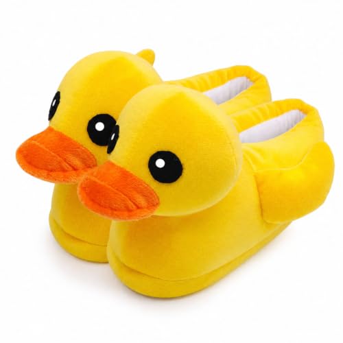 YUNZLAN Funny Yellow Duck Slippers for Women Girl Men Warm Fuzzy Non-slip Duck Shoes with Thick Sole for Home Indoor (Shoes Adult Women 5.5 Numeric Range US Footwear Size System 8.5 Medium)