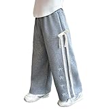 Girls Elastic High Waist Sweatpant Fashion Bow Detail Wide Leg Loose Fit Casual Pant Comfort Trouser with Pocket (2-9 Years) Gray