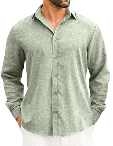 LETSEE Men's Linen Shirts Long Sleeve Untucked Casual Button Down Shirt for Men Business Dress Clothes Fashion Beach Tops