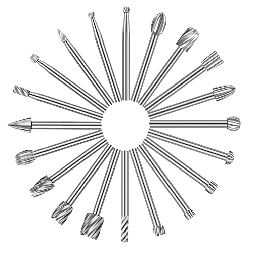 20 Stück HSS verschiedene Frässtifte Set Holzgravur Frässtifte mit 3 mm Schaft, langlebiges Drehwerkzeug Zubehör für DIY Holzbearbeitung und Schnitzen Cover