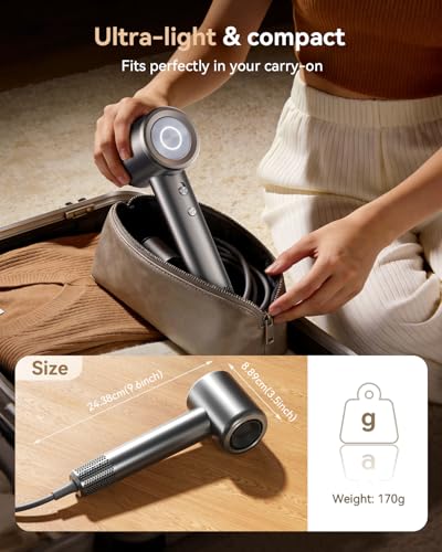 High Speed Hair Dryer, 160000RPM Fast Drying Blow Dryer, Negative Ions for Frizz-Free with Less Damage, Low Noise 2 Speeds & 4 Temps, Lightweight, with Diffuser & Concentrator Nozzle for Home & Travel - Image 6