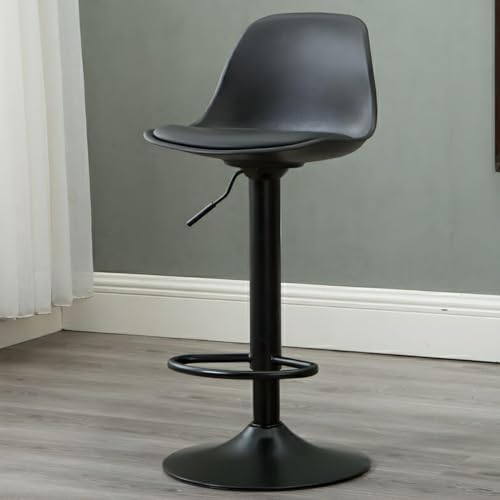 Image of 360 REVOLVING Height Adjustable Swivel BAR Stool /Kitchen Chair Suitable for Kitchen, Cafeteria, Dining, Office, Shops, Counter seat, Breakfast, Pub (Black Base) (Stone Grey)