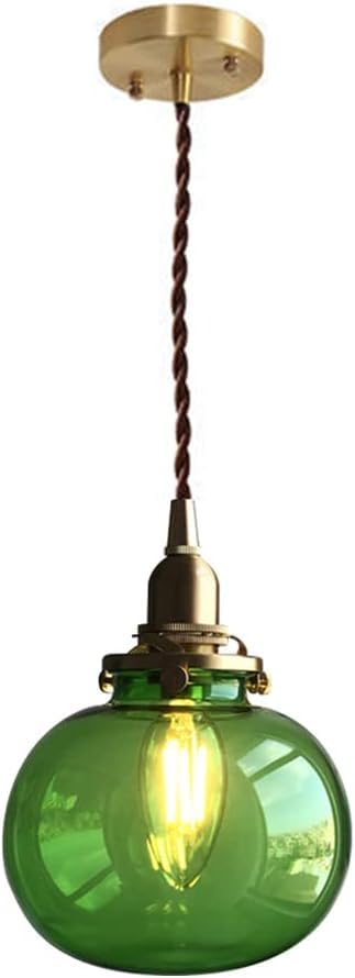 MQDLJSE Lampada a Sospensione in Vetro soffiato Blu, Lampada da soffitto in Vetro Verde, Lampada a Sospensione a Forma di Palla in Vetro Trasparente a Coste, lampadario Vintage a Forma di