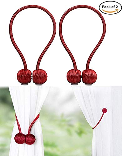 Image of Home Cloud Magnetic Curtain Tiebacks Curtain Drape Holdbacks Clips Rope Holder Buckles for Home Bedroom Office (1 Pair 2pcs, Maroon)