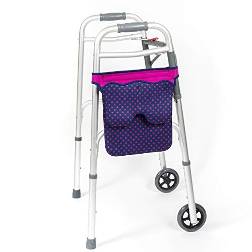 Scoot-About Bag - Hands Free Storage for Walkers, Folding Walkers, Rollators. (Pink Dots)