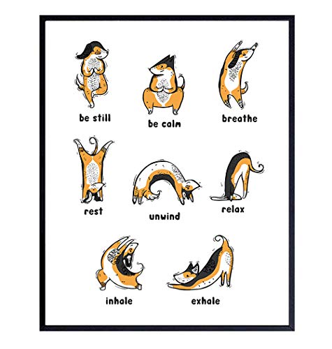 Yoga Dogs Wall Art Print 8x10, Office/Home Decor, Gift