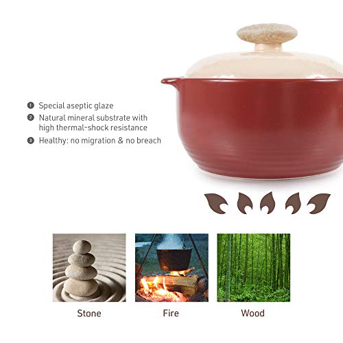 Neoflam 2 Quart Non-Stick Ceramic Casserole Pot, Dutch Oven, Clay Pot, Stockpot for Stew, Soup, Steam, Scratch Resistant, Refrigerator, Oven Safe, Heat Resistant up to 752F with White Lid, Plum Color - Thumbnail 3
