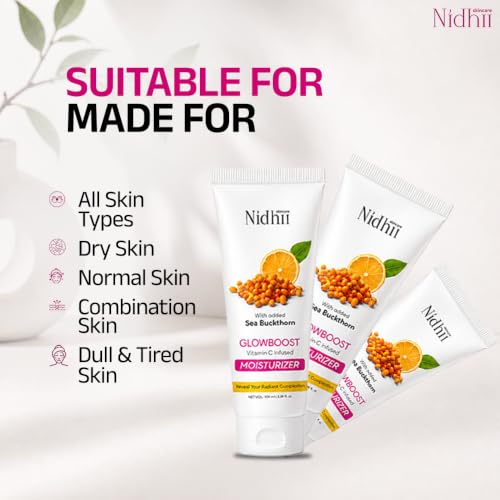 Image of Vitamin C Moisturizer | Vitamin E & Seabuckthorn | Lightweight, Oil-Free Face Moisturizer | Brightening & Deep Hydration | With Niacinamide & Shea Butter | For All Skin Types Men & Women | 100 ml Pack pf 3