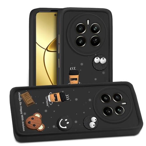 Image of AESTMO Back Case Cover for Realme 12 Plus / P1 / Narzo 70 /70 Pro 5G | Cute Fun Cartoon 3D Ball | Coffee Silicone Case | Full Body Protection | Camera Protection Back Cover (Black)