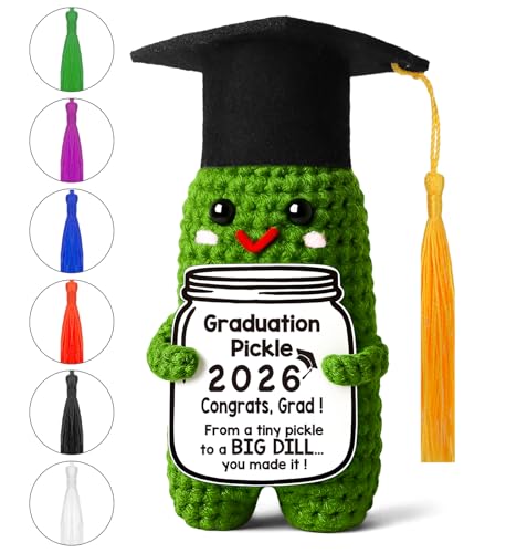 MAMAGIFTREE Graduation Gifts Graduation Decorations 2026 Pickle Funny Handmade Crochet Grad Gifts for Him Her Graduation Cards- Cute Congrats Class High School College Congrats Grad Sign