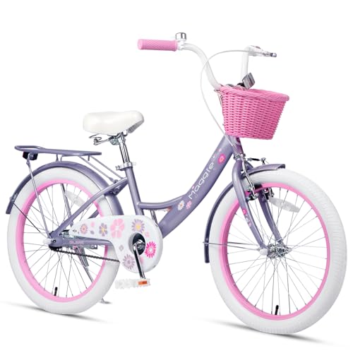 Glerc Maggie Grils Bike, 20 Inch Kids Bicycle for 7-13 Years Old Chlidren, Princess Styles Kids Bikes with Rack & Basket & Kickstand, Purple