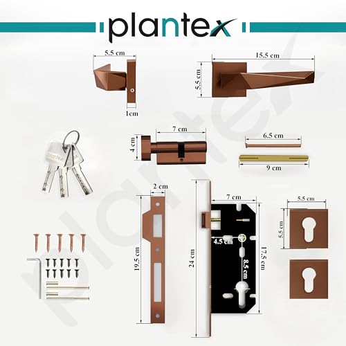 Image of Plantex Door Lock for Home /Main Door Lock Set /Mortise Lock Set with Brass Lock Body & Cylinder (7129, PVD Choco)