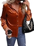 Floerns Women's Solid Button Down Long Sleeve Collar Velvet Shirt Blouse Top Rust Brown M