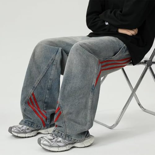 Baggy Jeans Men Draped Vintage Striped Jeans Men Relaxed Fit Washed Stripe Wide Leg Y2k Denim Pants4