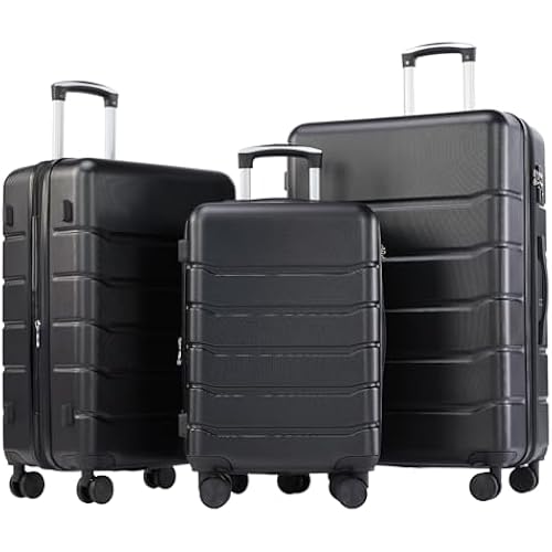 OLIXIS 3-Piece Luggage Set, Carry On Suitcases with Spinner Wheels, Expandable Travel Luggage with TSA Approved Lock & ABS Hard Shell, Black, 20/24/28 Inch