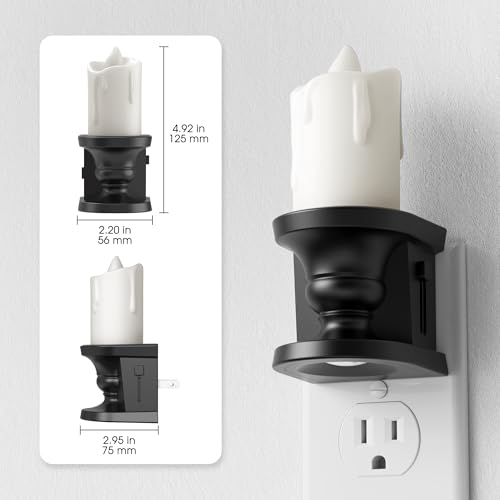 Image of Briignite Flameless Candle Night Light, Warm Night Lights Plug into Wall | Candle Nightlight, Light Sensor, 0-100LM Dimmable LED Night Light Plug in 2 pack, 3000K Warm Nightlight for Hallway Bathroom