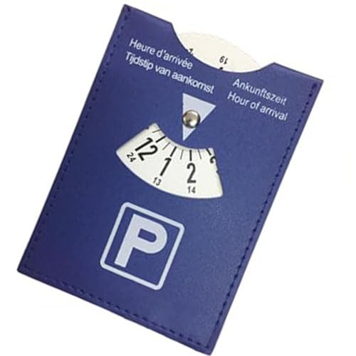 Alriedy Disque de stationnement de luxe Maxi en cuir synthétique souple, idéal pour voiture et moto, multilingue, 10 x 13 cm, indication de l'heure de qualité supérieure pour l'Europe