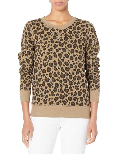 Amazon Essentials Women's French Terry Fleece Crewneck Sweatshirt (Available in Plus Size), Camel Leopard Print, X-Small