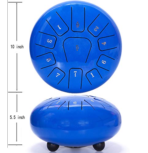 Steel Panda Drum Tank Drum Standard 11 Key 11 Notes 10 Inch Percussion Instrument with Drum Mallets and Carry Bag (10 inch, Blue) - Thumbnail 2