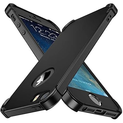 ORETech Compatible with iPhone 5 / 5S/ SE Case for 2016 iPhone SE 1st Gen,with[2xTempered Glass Screen Protector]Ultra Thin Shockproof Anti Scratch Hard PC Silicone TPU Case for iPhone se 2016 -Black Cover