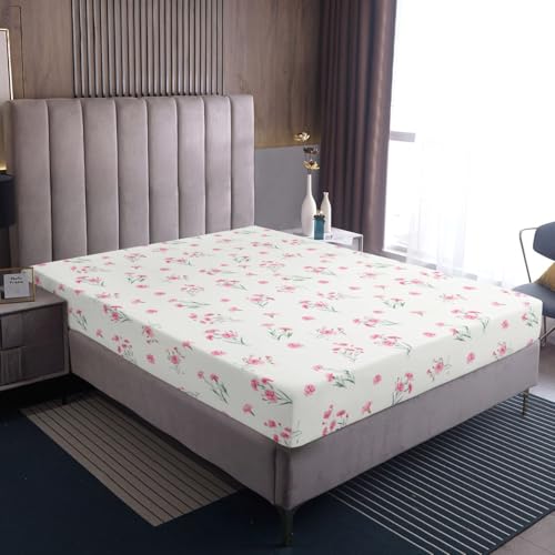 Homewish Drap-housse blanc avec feuilles de fleurs roses pour fille - 90 x 200 cm - Motif plantes et fleurs - Pour femme et enfant - En microfibre