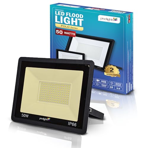 Pixelights 50W LED Flood Light, Warm- 3000K, IP65, 25000Hr Life, 2years Warranty, suitable for Garden, Playground, Garage, Factories, Parking Lot, Park, Playground etc. Part#PIXEL62050WW