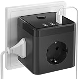 【Schnelles Aufladen】Der USB-Einzelanschluss bietet die schnellste Ladegeschwindigkeit von bis zu 3,4 A, der Ausgangsstrom beträgt 2,4 A, wenn er in Kombination verwendet wird. Der Ausgangsstrom des Typ-C-Anschlusses beträgt 3A. Der Wechselstromanschluss unterstützt 250 V 16 A Hochleistungs-Elektrogeräte. Eine Kontrollleuchte zeigt an, ob der Mehrfachsteckdose ohne kabel verwendet wird.