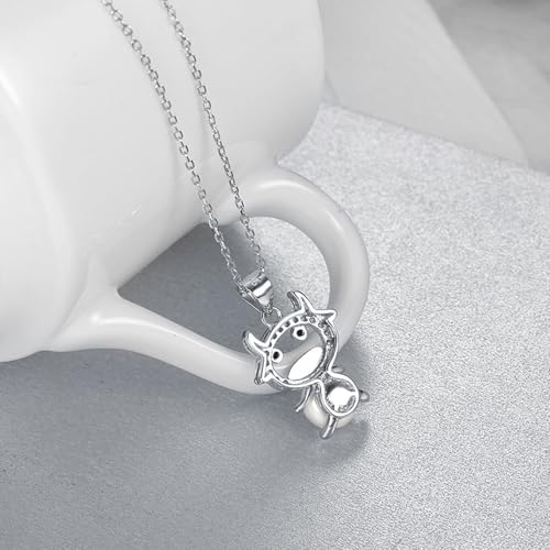 Collier perle d'eau douce véritable et pendentif vache en argent fin