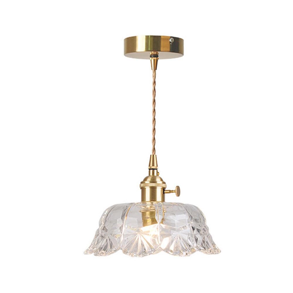 Lámpara colgante de cristal con soporte de latón dorado y cable ajustable de 152cm E27