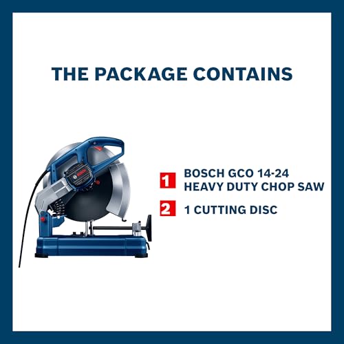 Image of Bosch GCO 14-24 Heavy Duty Corded Electric Metal Cut Off Saw (14 inch Chop Saw), 2,400W, 355 mm Cutting Dia., 3,800 rpm, 17 kg + 1 Bosch cutting disc, Expert for Metal, 355 x 25.4 mm, 1 Year Warranty