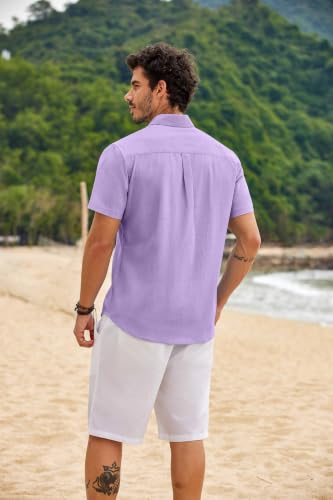 Image of COOFANDY Men's Button Down Short Sleeve Shirt Casual Cotton Summer Beach Wedding Linen Shirts with Pocket