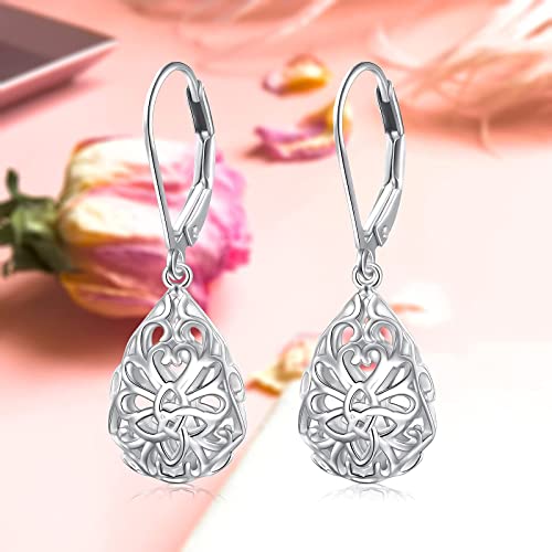 925 Sterling Silver Filigree Dangle Drop Earrings Celtic Knot Leverback Teardrop Earrings For Women Jewelry For Mothers Day #TOP5