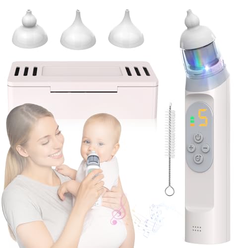 Nasensauger Pro für Baby, Tragbarer Baby Nasenreiniger Sauger mit 3 Silikonspitzen, Einstellbare Saugkraft, Neugeborene und Kinderfreundlich, Elektrischer Nasensauger, Eingebaute Musik & Licht