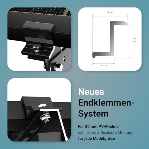 SolarXon Solarmodul Halterung schwarz, 0% MwSt, Alu, 118 cm, 0-90° Winkel, Balkonkraftwerk Halterung, Solarpanel Halterung für Flachdach, Garage, freistehend