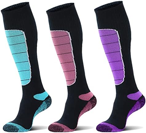 Hylaea Merino Wool Ski Socks, Cold Weather Socks for Snowboarding Snow Winter Thermal Knee-high Warm Socks, Hunting, Outdoor Sports Purple Red Green Medium