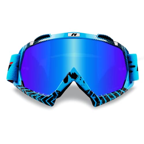 NENKI Dirt Bike Goggles for Adults & Youth, OTG Riding Goggles for MX ATV Motorcycle, Anti-Fog Blue Lens, UV400 Protection
