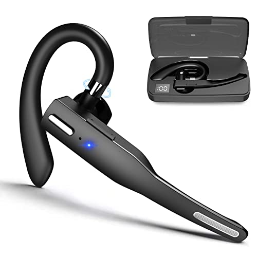 FYKEY Bluetooth Headset for Mobile Phone, Hands Free Bluetooth Earpiece Wireless V5.1 with Charging Case, Single Ear Bluetooth Earphones with Microphone Noise Canceling for Business Office