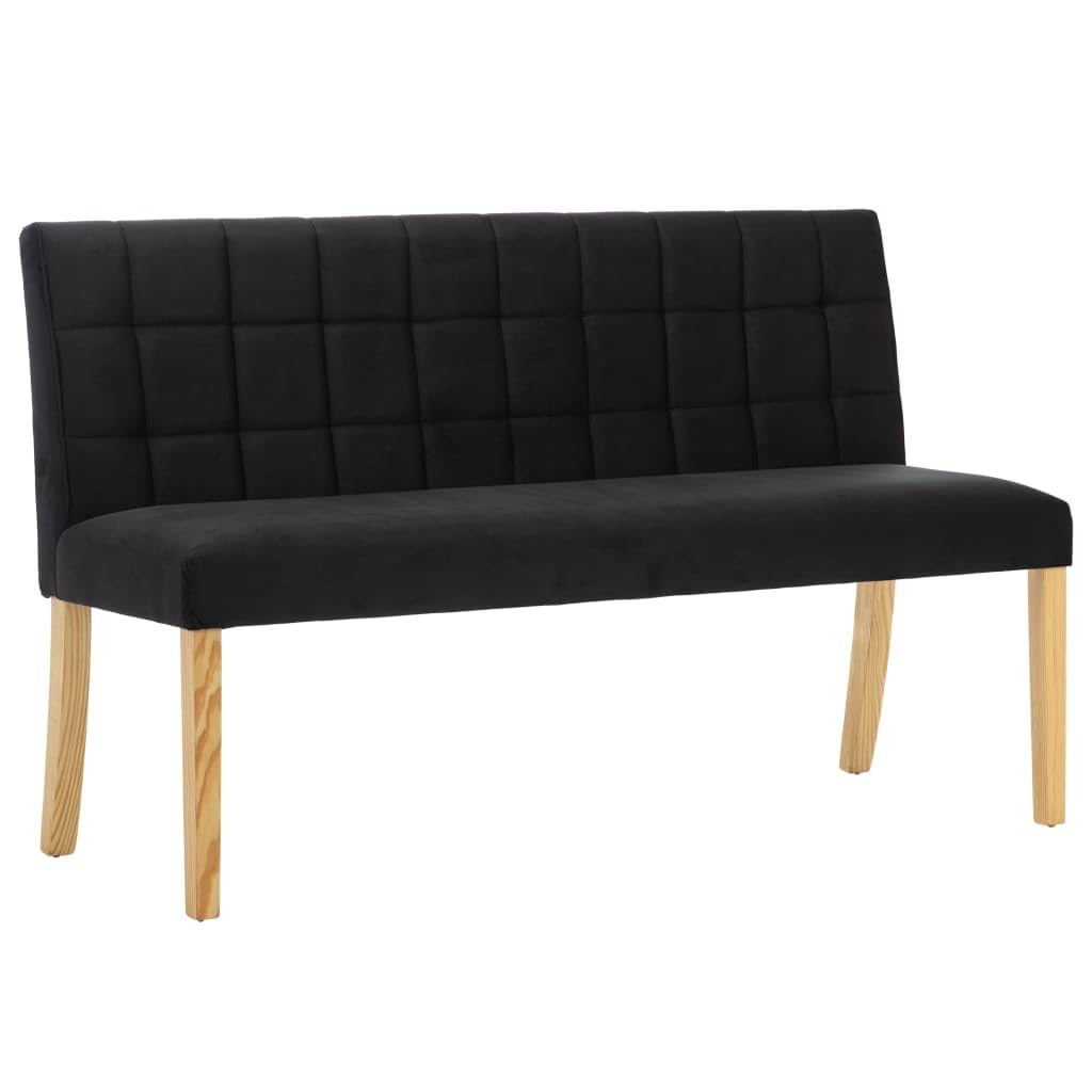 Banco de terciopelo negro con patas de madera y respaldo de 140 cm en elegante diseño acolchado para pasillo y salón