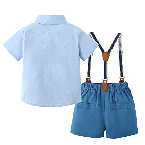Nilikastta Baby Boy Clothes Suits, Toddler Summer Formal Short Shirt+Bowtie+Suspender Shorts Sets Gentleman Wedding Outfits(Light Blue,18-24Months) #TOP1