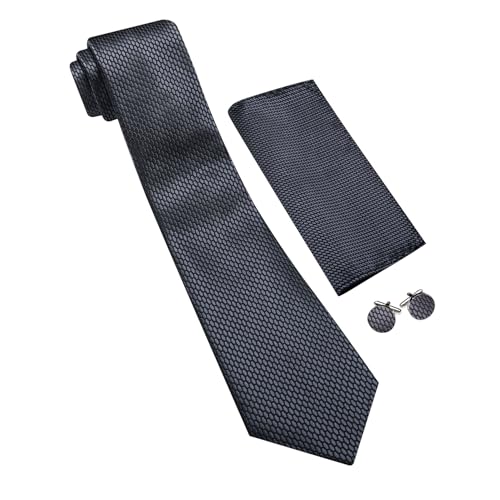 Image of Barry.Wang Mens Tie Set Plaid Check Neckties Formal Business Wedding Luxury Pocket Square Cufflinks