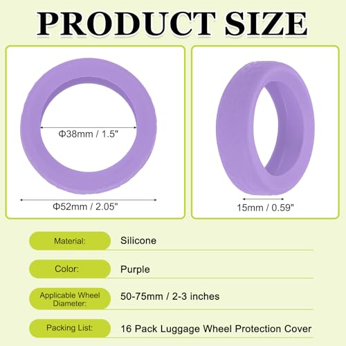Image of 16 Pack Luggage Wheel Protection Cover, Wear Resistant Anti Noise Silicone Protector Cover for 2-3 inch Spinner Wheel for Suitcase Chairs Caster Travel, Purple