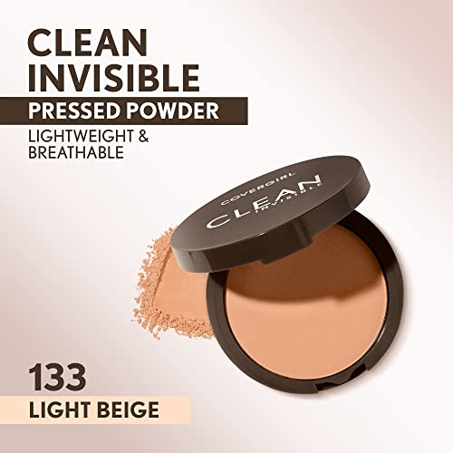 Covergirl Clean Invisible Pressed Powder, Lightweight, Breathable, Vegan Formula, Light Beige 133, 0.38oz - image 2