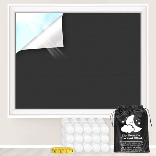 Blackout Curtains, 79" x 57" - Portable Window Curtain Shade 100% Black Out Room Darkening Light Blocking Drapes for Bedroom Living Room - Black