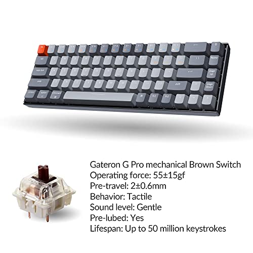 Keychron K6 Bluetooth 5.1 Wireless Mechanical Keyboard With Gateron G Pro Brown Switch/Led Backlit/Rechargeable Battery, 68 Keys Compact Keyboard Compatible With Mac Windows #TOP6