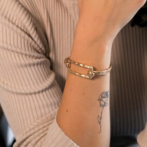 POMINA Chunky Gold Fashion Bangle Bracelet Spring Tension Hook Bangles Worn Gold Silver Hammered Unique Style Bracelet for Women Gifts3