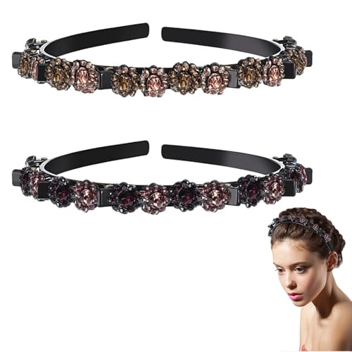 SSyang 2 Pezzi Cerchietto A Forcina Per Capelli Cerchietti Per Capelli Con Mollette, Cerchietto A Forcina Con Mollette,Forcina Per Capelli Con Doppia Frangia Clip(Champagne + Viola Intenso e Chiaro)